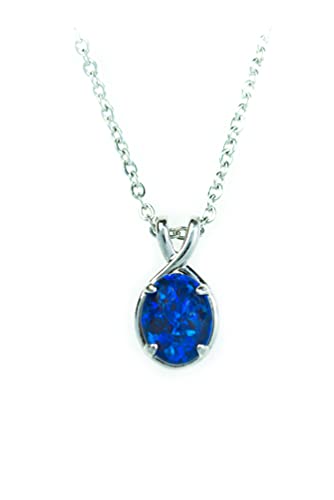 Australian Opal Jewelry - Dainty Australian Triplets Opal Necklace Pendant in Sterling Silver White Gold Plated Women's Jewelry