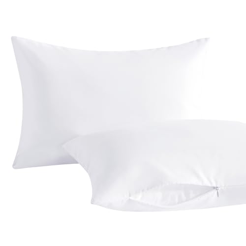 Image of NTBAY 2 Pack Toddler Pillows with Pillowcases, Soft Cotton Down Alternative 13x18 with Microfiber Zippered Pillowcases for Sleeping in Crib Bed - Machine Washable - Breathable Travel Pillow, White