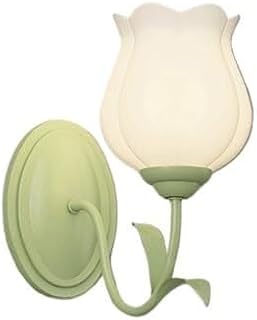 Nordic Green Floral 2-Light Bathroom Wall Sconce - Milk Glass Flower Design for Girls Bedroom, Hallway, Living Room, and More(Tulip,1 Light)