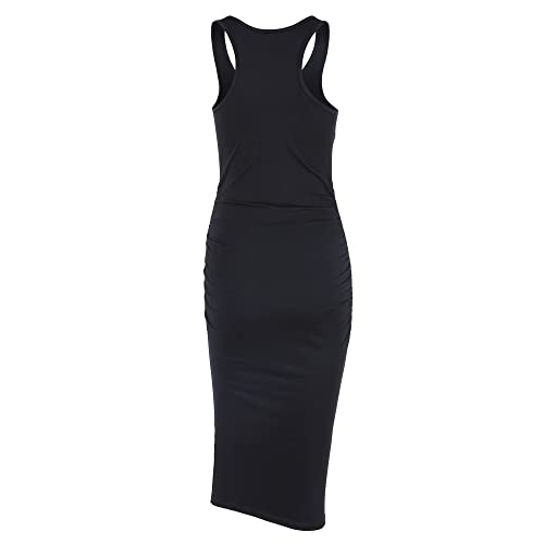 Missufe Women's Ruched Bodycon Sundress Midi Fitted Casual Dress (Black, X-Large) #TOP2