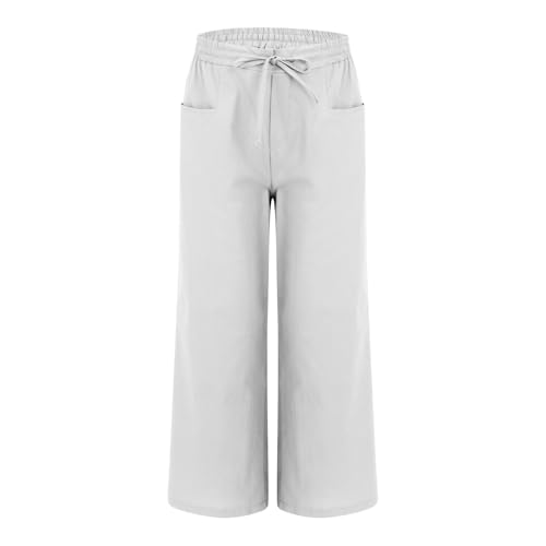 Women's Linen Pants Summer Casual Cotton Wide Leg Palazzo Boho High Waisted Elastic Drawstring Lounge Trousers4