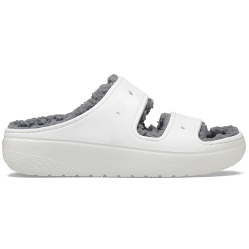 Image of Crocs Unisex-Adult Classic Cozzzy Sandals, Fuzzy Slippers and Slides, White, 11 Men /13 Women