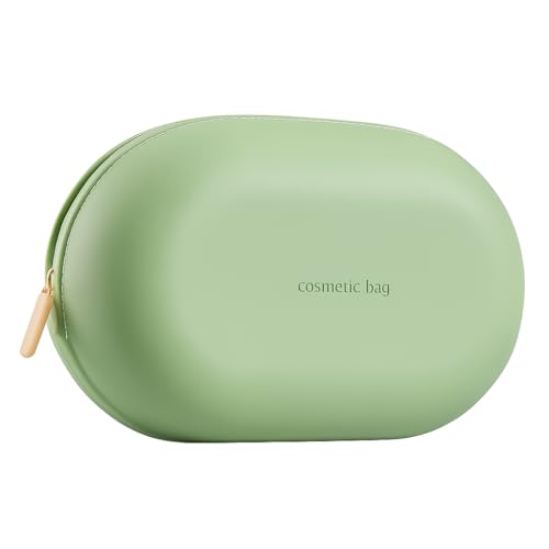 Image of Silicone Makeup Bag, Makeup Brush, Lipstick, and Cosmetic Item Carry Pouch, Travel Portable Makeup Brush Bag, Waterproof Travel Toiletry Bag with Zipper Closer, Silicone Travel Pouch (Green)