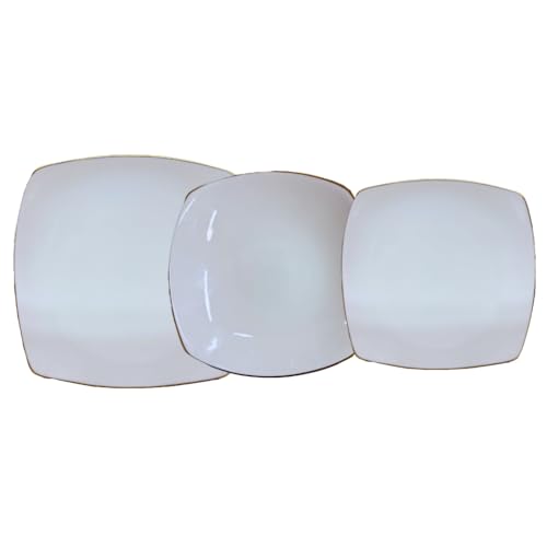 Omniacasa Gold Line - Servizio Piatti 18 Pezzi in Porcellana Bianca con Filo Oro: Elegante Set 6 Persone (piano 27cm, fondo 21, frutta 19.5 cm)