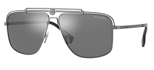 Versace VE 2242 1001Z3 Gunmetal Metal Rectangle Sunglasses Silver Polarized Lens