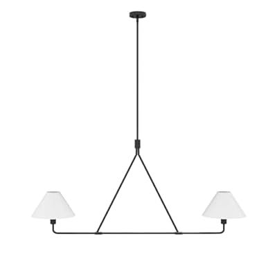Modern 2-Light Kitchen Island Lighting 46.45 inch Matte Black Linear Chandelier with Fabric Shade Classic Farmhouse Pendant Lights Over Table for Dining Room Bar E12