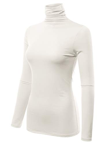 FASHIONOLIC Womens Premium Long Sleeve Turtleneck Lightweight Pullover Top Sweater (CLLT002) Ivory S