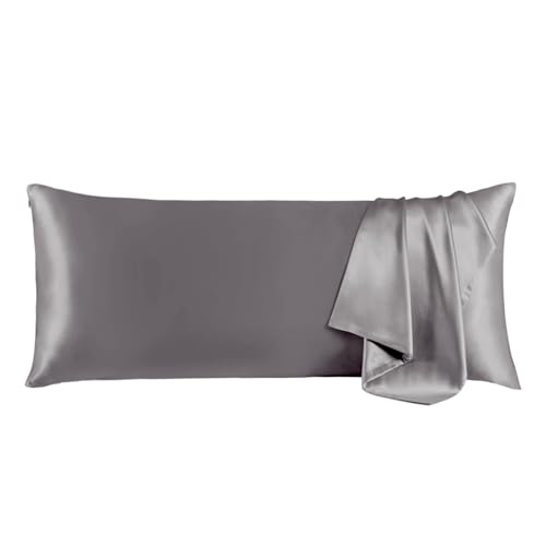 Image of THXSILK Set of 2 100% Mulberry Silk Pillowcase for Hair and Skin, Grade 6A+ Mulberry Silk Pillow Cases Ultra-Soft, Hypoallergenic Pillow Case Cover with Zipper (Body Size 20 inchx54 inch, Gray)