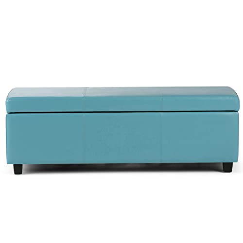 Simplihome AXCF18-BU Avalon 48 Inch Wide Contemporary Rectangle Storage Ottoman Bench In Soft Blue Vegan Faux Leather thumb #4