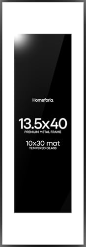 Image of Homeforia 13.5x40 Panoramic Frame Black, High End Metal 13.5x40 Picture Frames with Mat 10x30 Photo, 13.5 x 40 Poster Frame Matted to 10 by 30 Print, 40x13.5 Frames, Tempered Glass, Wall Kit, Set of 2