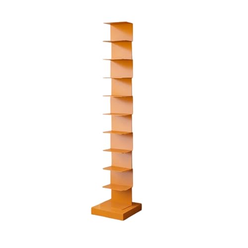 Torre de estantería estrecha abierta, estante vertical de almacenamiento de varios niveles con lomo de metal y base pesada para sala de estar, oficina, dormitorio, estudio, 8 niveles, color blanco
