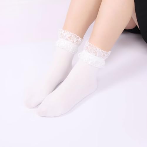 Image of Women Lace Ruffle Socks Fashion Fancy Lovely Girl Socks 3 Pairs