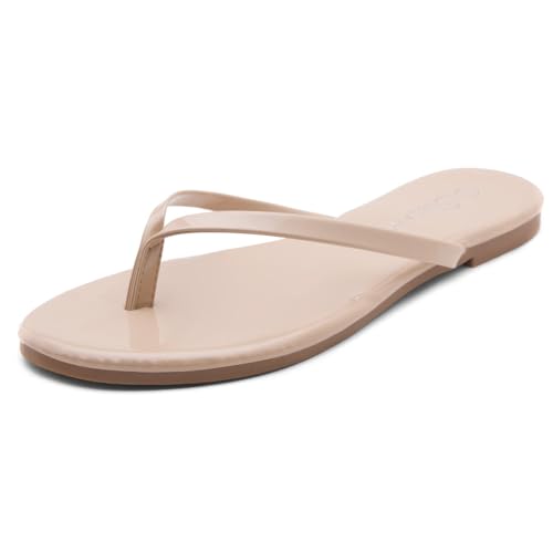 Image of Shoe Land Thong Flip Flops for Women, Memory Foam Flat Sandals, Lightweight Summer Slides, Non Slip Comfort Sandals for Beach, Travel and Everyday Wear
