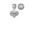 Delight Jewelry Twins Heart with Two Pair of Baby Feet Mom Charm Bead with You are More Loved Bead (Set of 2)