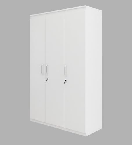 Image of Mintwud Pepperfry Engineered Wood Magnus 3 Door Wardrobe | Wooden Almirah with Drawer Storage and Hanging Rod | Multipurpose Organizer Cupboard for Bedroom Home Furniture (Mist White Finish)
