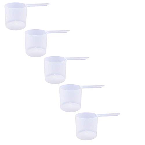 Plastic Measuring Scoop, (118.4 cc | 1/2 Cup | 4 fl oz. | 118.4 mL) Long Handle Spoons for Powders, Granules, Coffee, Pet Food, Baking Supplies, Protein and Other Dry Goods, BPA Free (Set of 5)