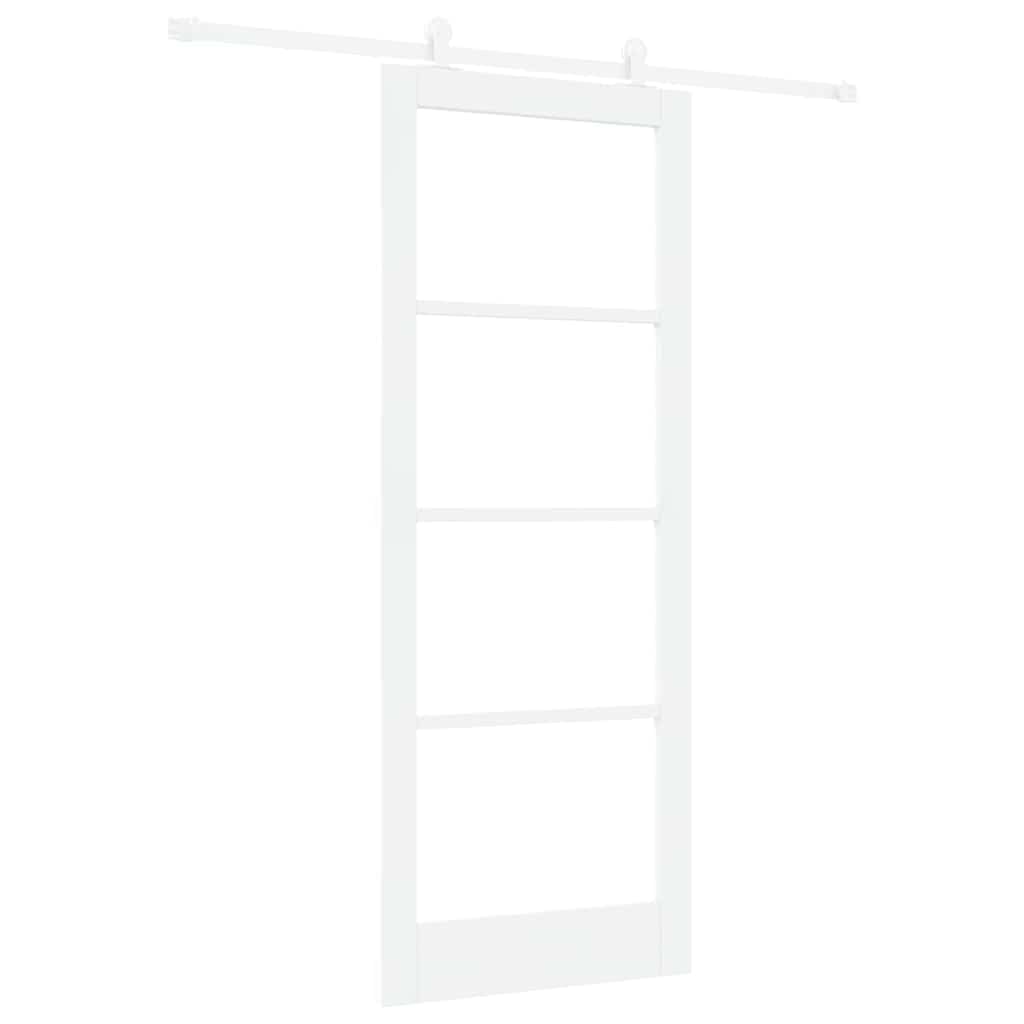 vidaXL Puerta Deslizante Orkdal Blanca Madera Engineered y Cristal 83 X 211 cm con Juego de Hardware para Riel Uso Interior Moderno Contemporáneo Duradera Laqueada Entrada