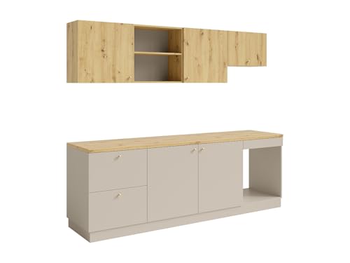 Vente-unique - Cuisine compléte - avec Plan de Travail 242 cm - Beige et Naturel Clair - YORINA
