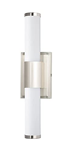Image of Maxim Lighting Optic 18 inch 2-Light Bath Vanity Light | Satin Nickel Aluminum Finish | White Glass Shade | Transitional Indoor Light Fixture | Ideal for Bathrooms & Powder Rooms | 52114WTSN