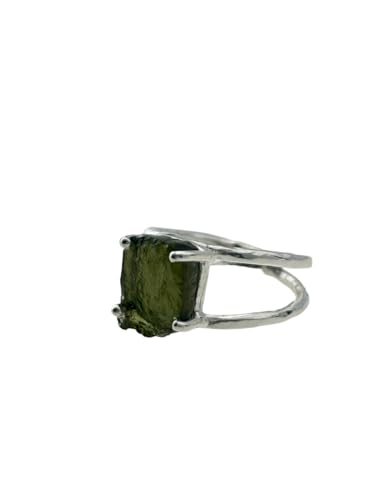FULA JEWELS Rough Moldavite Silver Ring 925 Sterling Silver Unique Gemstone Ring Certifed Moldavite From Czech Republic Statement Ring For Women (8)