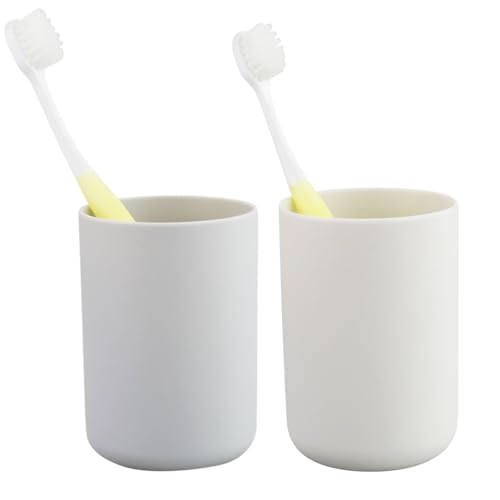 Zahnputzbecher 2 Stück, Badezimmer Zahnbürstenhalter, Pinselhalter, Accessoire Organizer und Toothbrush Holder (Beige &Grau)