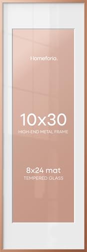 Image of Homeforia 10x30 Rose Gold Picture Frame, High End Metal 10by30 Poster Frames with Mat 8x24 Photo, 10 x 30 Rose Frames Matted to 8 x 24 Print, 30x10 Panoramic Frames, Tempered Glass, Wall Kit, Set of 1