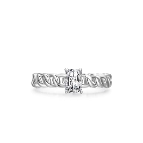Bague argent 925 femme vintage sertie d'un zircon rectangulaire rétro raffiné