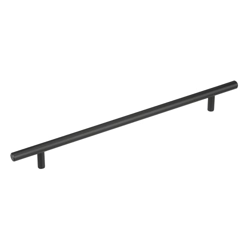 Image of Amerock 10-1 /16 inch Bar Pulls Matte Black Drawer Pull | 10-1 /16 inch (256mm) Center-to-Center Mounting Distance and 13-1 /4 inch Overall Length, Durable Carbon Steel Cabinet Hardware