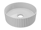 vasque rectangulaire blanche a poser Vasque à poser en céramique striée, coloris blanc, dimensions : L36 x H12 x P36 cm, vasque pour salle de bain ronde, effet texturé, style design, style élégant, PEDARA