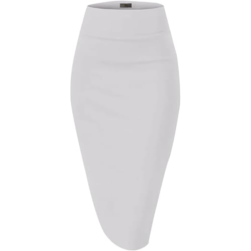 HGps8w Women's High Waisted Pencil Skirts Stretchy Bodycon Business Midi Skirt with Back Slit Below Knee4