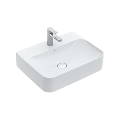 Villeroy & Boch 41686CR1 Finion 41686C Waschbecken 600x470mm, verdeckter Überlauf, 1 Wasserhahnloch, Boden geschliffen, Farbe Badkeramik > Waschtische & Handwaschbecken, Weiße Keramik