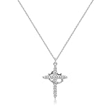 Generic Paved Cross Rotated Crown Necklace, Copper 18K Gold/White Gold Plated Cross Necklace, Christian Cross Rotated Crown Necklace, Cross Necklace Jewelry for Men Women (Silver, Rotatable)