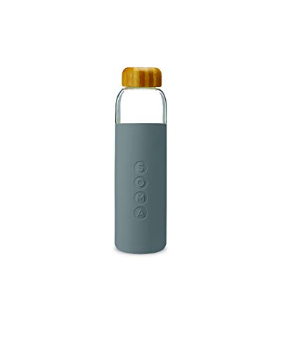 Soma Glass Water Bottle with Silicone Sleeve, BPA-Free, Gray, 17oz