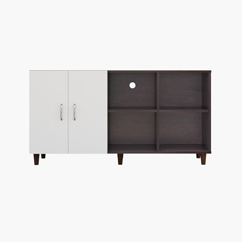 Image of VIKI Modern TV Unit for Living Room | Engineered Wood TV Cabinet with 2 Door Storage & 2 Open Shelves, Entertainment Unit, 140W x 74H x 40D cm | DIY | 1 Year Warranty (Wenge & White)
