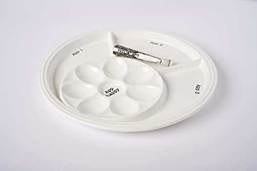 Mud Pie Circa Appetizer and Deviled Egg Platter Set, White, Dish 12" Dia | Tongs 4.5" 3 Mud Pie Circa Appetizer and Deviled Egg Platter Set, White, Dish 12" Dia | Tongs 4.5"