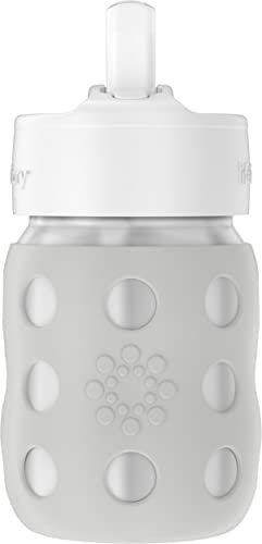 Image of Lifefactory 8-Ounce Stainless-Steel Vacuum-Insulated Wide-Neck Baby Bottle with Straw Cap, Stone Gray (LS2241WCG4)