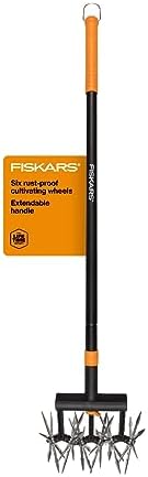 best tool to till soil by hand that gardeners swear by 2 Fiskars Tiller Cultivator for Garden and Lawn, Extendable (40"- 60") Gardening Hand Tool, Telescoping Rotary Hand Cultivator Tool for Soil or Reseeding Grass