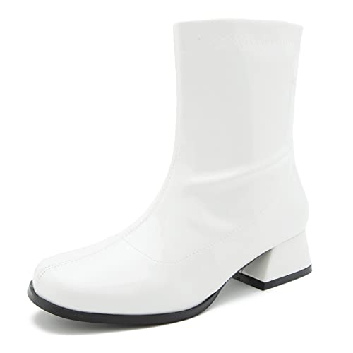 Gogo Boots For Women's Mid Calf Chunky Block Heel Zipper