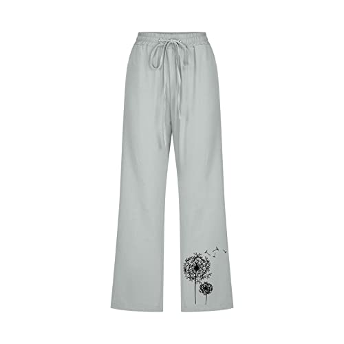 Ceboyel Women Linen Summer Pants Dandelion Pattern Capri Pants Drawstring Cropped Pants High Waist Beach Trouser 20233