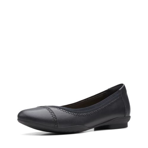 Clarks Women's Sara Bay Ballet Flat, Black Leather, 12