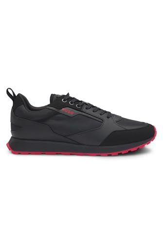 HUGO Mens Icelin Runn Branded-Accent Trainers in Mixed Materials Size 9 Black