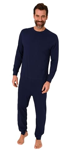 Normann Care Herren Pflegeoverall Langarm Einteiler Schlafanzug mit Reissverschluss am Rücken und Bein, Farbe:blau, Größe:L