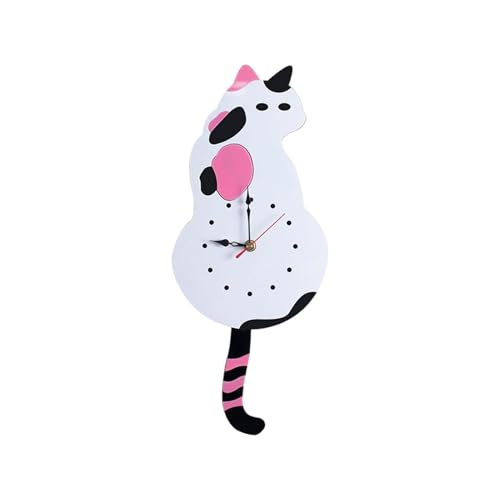 Reloj de pared vintage con diseño de gato, silencioso, diseño de dibujos animados, con cola oscilante, para oficina, dormitorio, sala de estar, cocina