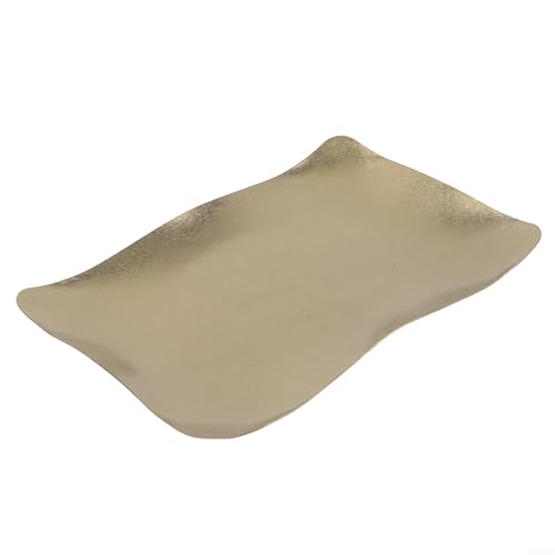 Plateau de service rectangulaire en acier inoxydable avec motif vague – Assiette à dessert et apéritif de qualité commerciale pour restaurants, hôtels et cafés, (28 x 19 cm, doré)