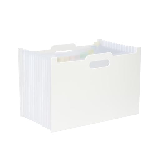 Tumosando ドキュメントファイル a4 タテ ドキュメントスタンド 加厚発泡PP 13ポケット 書類収納ジャバラ 拡張式 持ち運び 区分けラベル付き アコーディオンファイル 大容量 書類ケース 伸縮ファイル 自立式 書類収納(ホワイト)