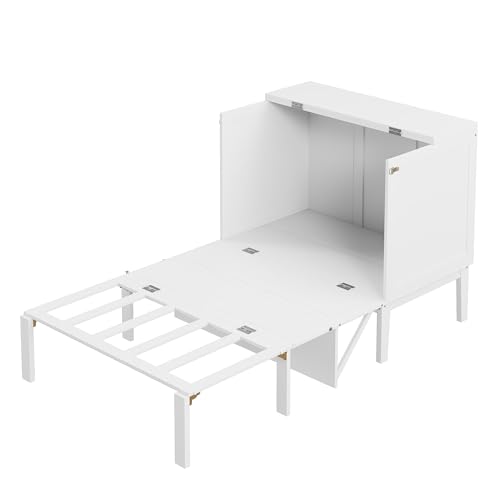 XPSSJMU Wandbett 90x200 cm, Wandbett mit Lattenrost, wandmontiertes Klappbett, vertikales Wandbett mit Lattenrost, weiß – Bild 6