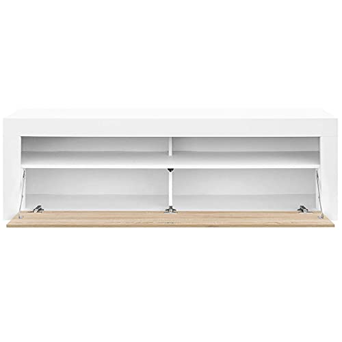 Comifort-AP84BS–Mueble-TV-Salon-Moderno-Mesa-Television-Colores-Blanco-BlancoRoble-Roble-Medidas-160x35x50-Cm-BlancoRoble