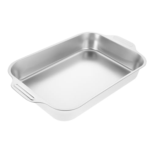 PRETYZOOM Stainless Steel Roasting Pan Rectangular Fish Roaster Tray 37x22x5.3cm Heavy-Duty Cookware for Induction Hobs and Ovens for Seafood Baking and Cooking