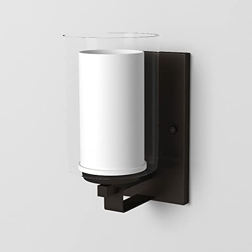 Image of Minka Lavery Wall Sconce Lighting 6101-84, Parsons Studio Damp Bath Vanity Fixture, 1 Light, Nickel