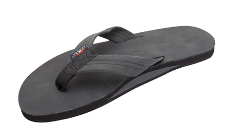 Rainbow Sandals Men's Premier Leather Single Layer Wide Strap with Arch, Premier Black, Men's Large / 9.5-10.5 D(M) US
